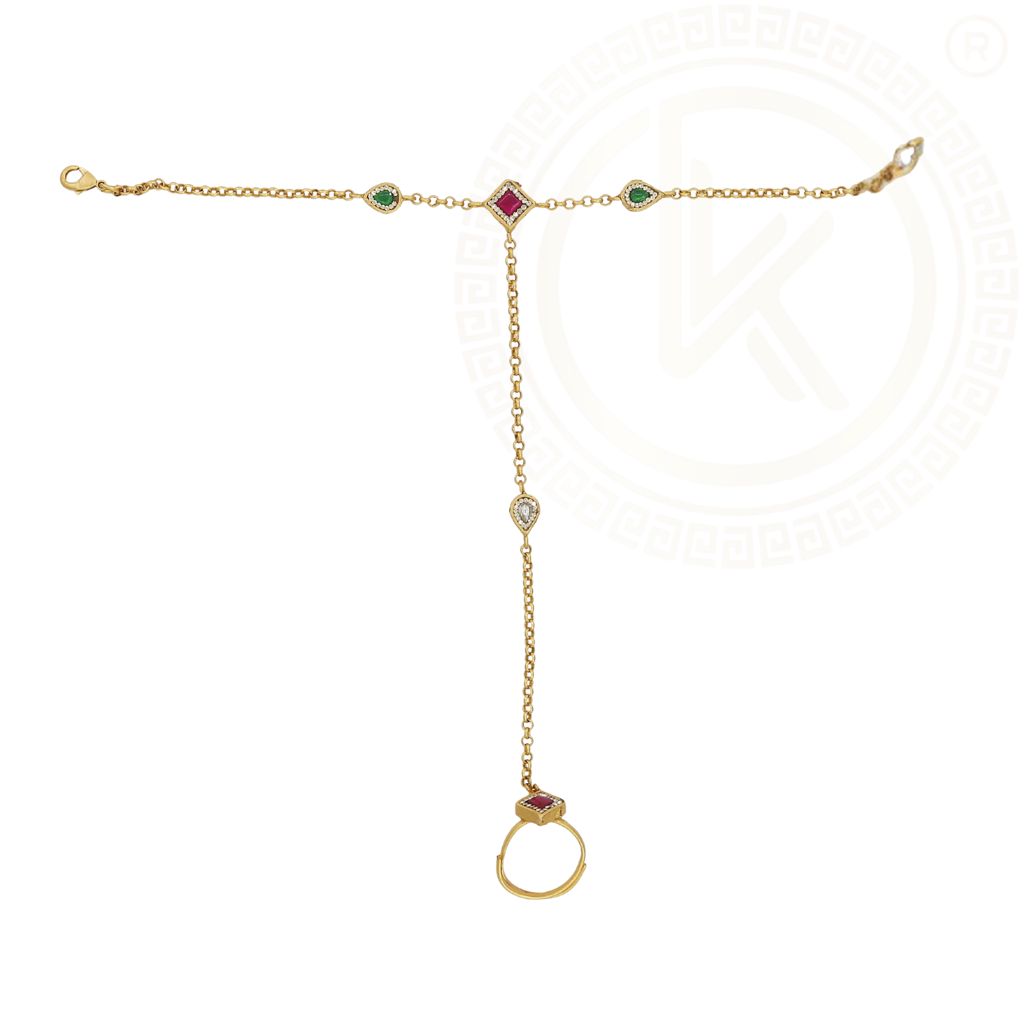 Gold Plated Antique Hath Panja with Kundan Accents