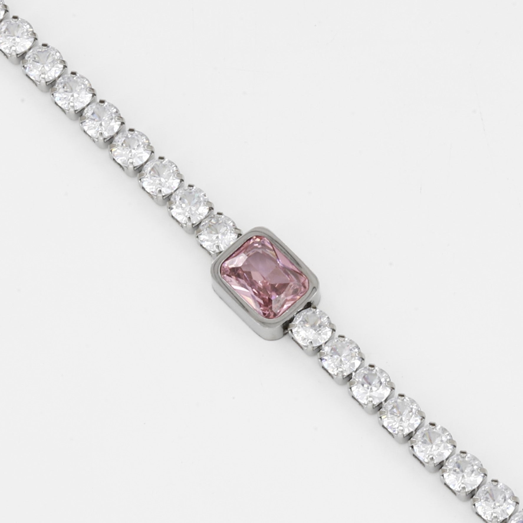 Silver Stacking Jewelry Pink Emerald Cut Tennis Bracelet
