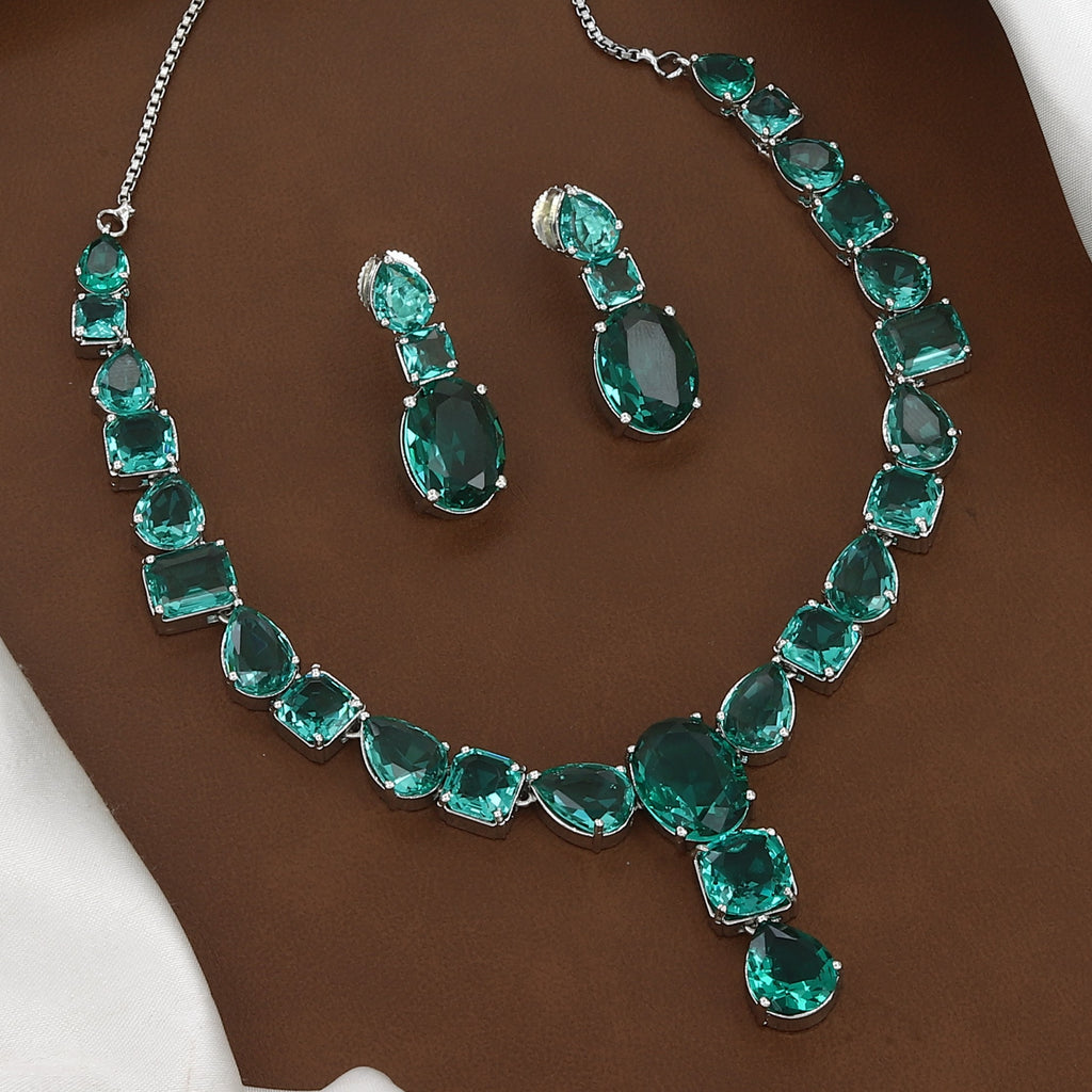 Teal Green Crystal Statement Necklace Set