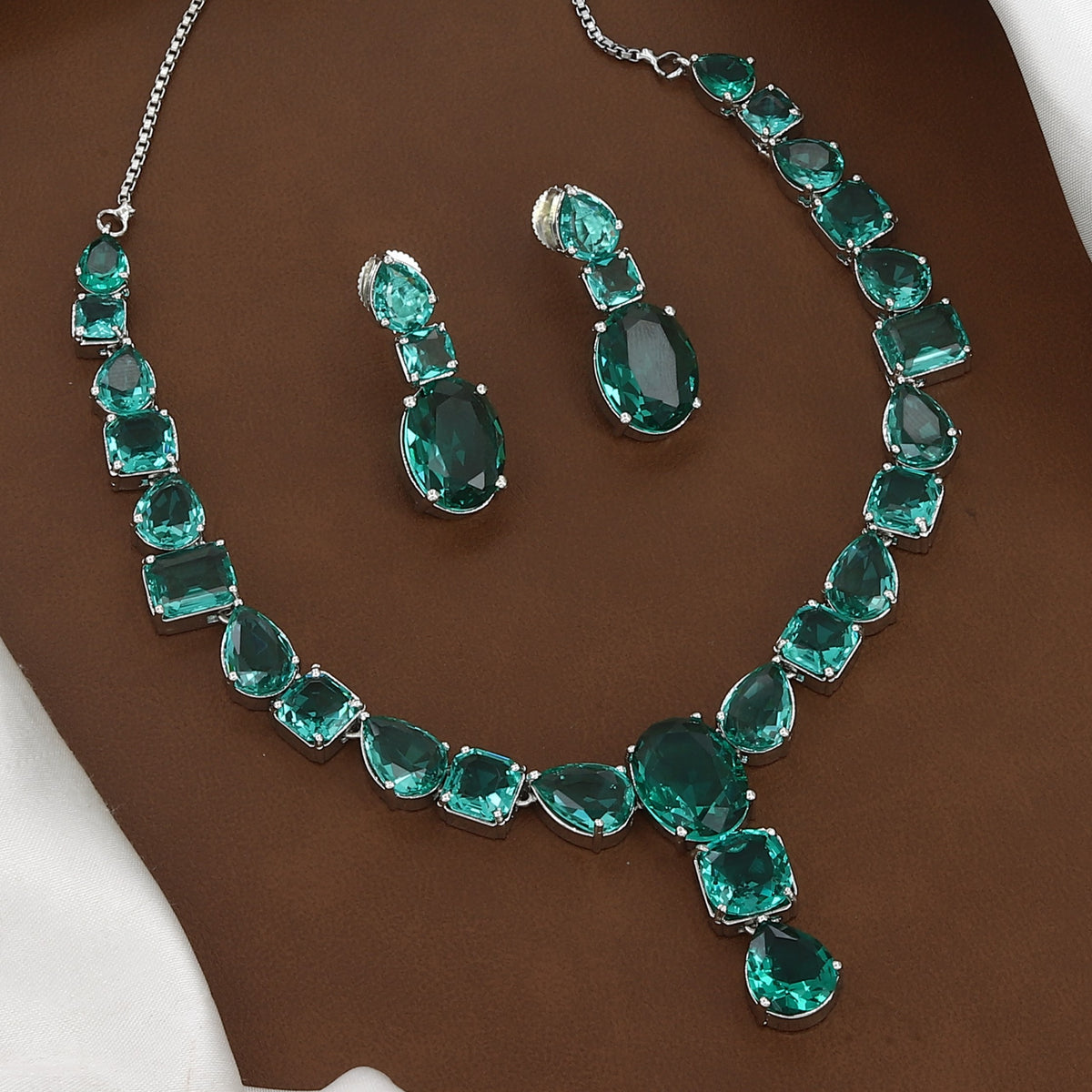 Teal Green Crystal Statement Necklace Set