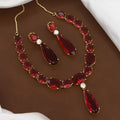 Emerald Red Crystal Gold Diamond Necklace Set