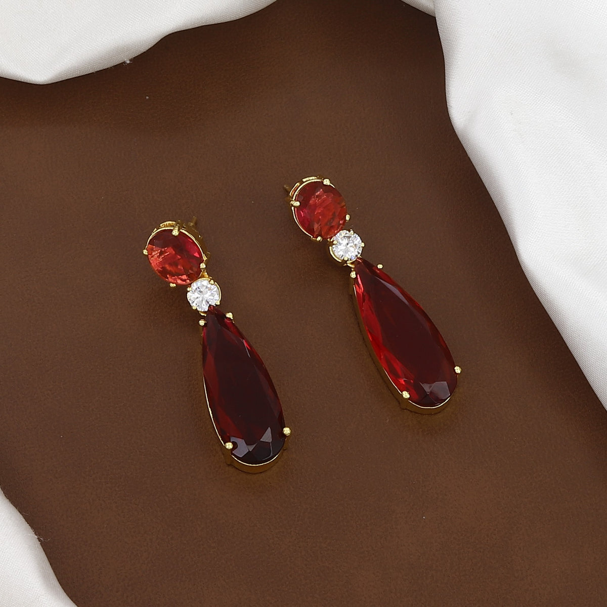 Emerald Red Crystal Gold Diamond Necklace Set