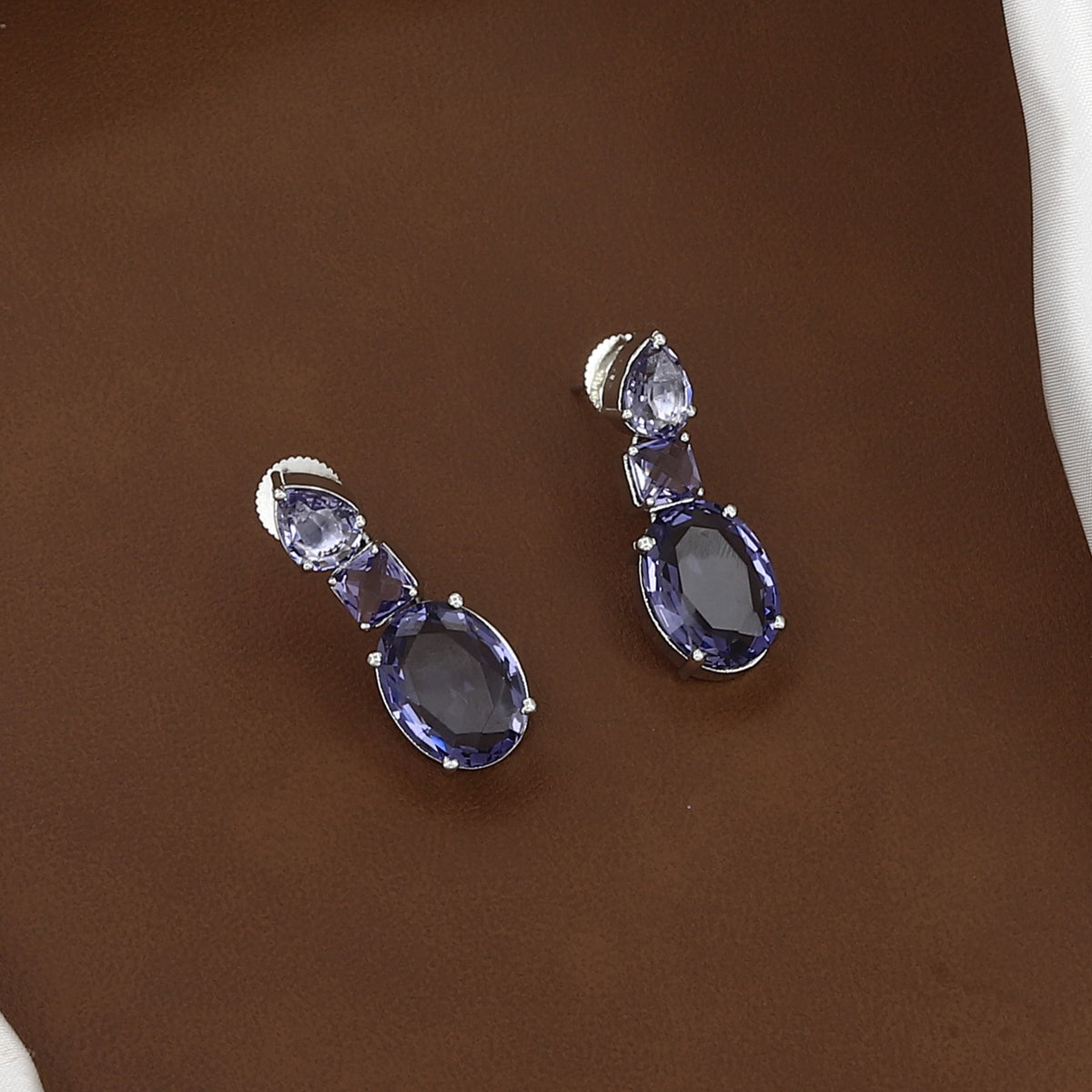 Radiant Purple Crystal Silver Diamond Necklace Set