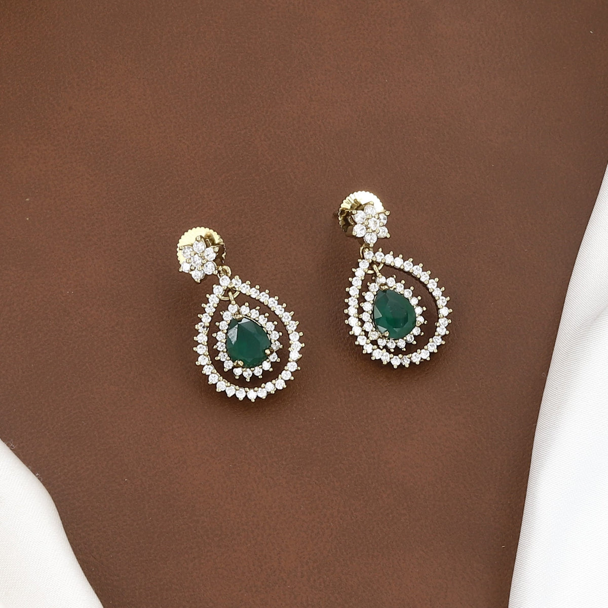 Crystal Line & Emerald Teardrop Pendant Necklace Set