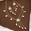 Layered Polki Stone Gold Necklace & Earring Set