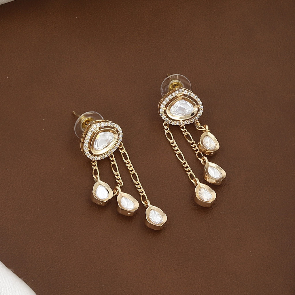 Layered Polki Stone Gold Necklace & Earring Set