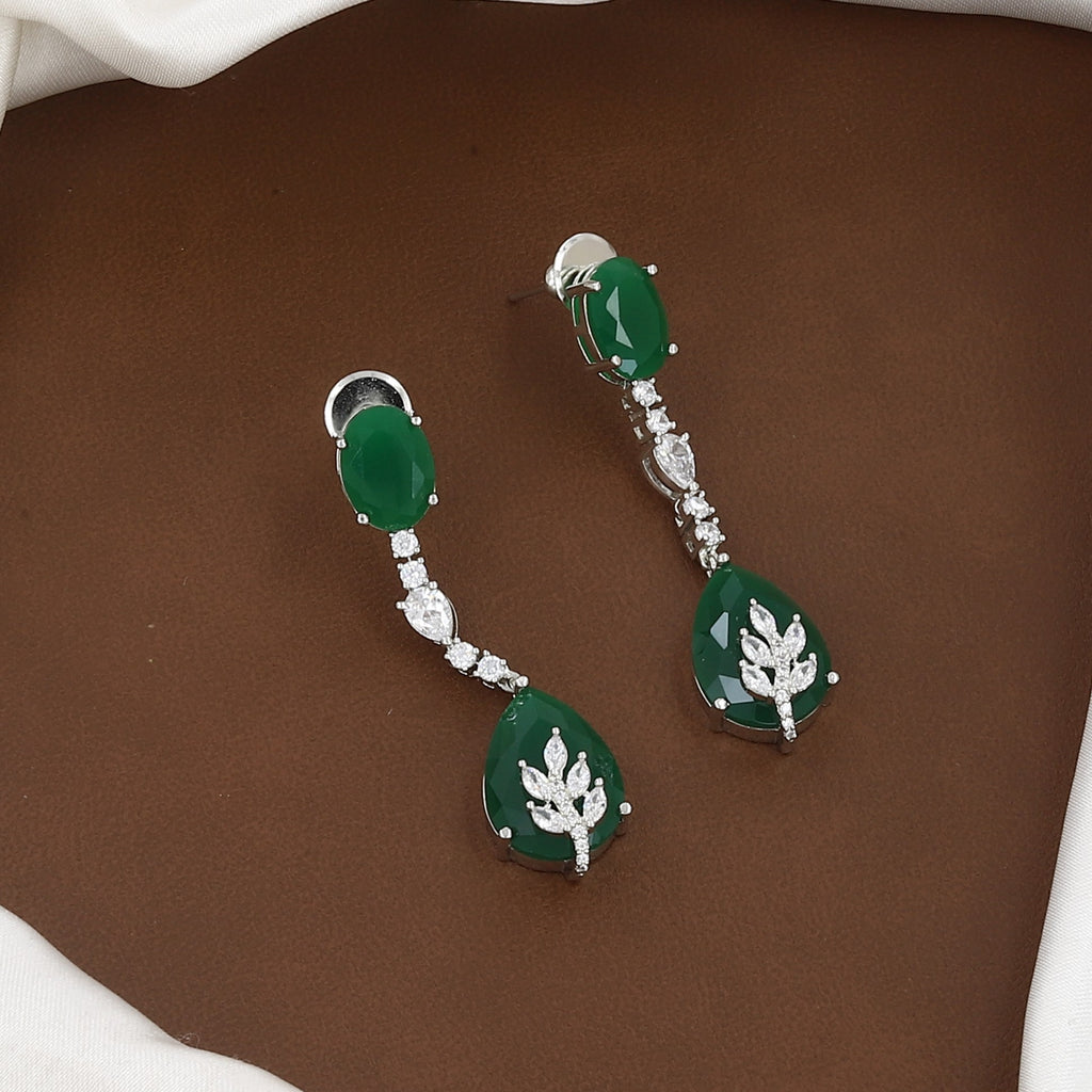 Layered Crystal & Green Stone Drop Lariat Necklace Set