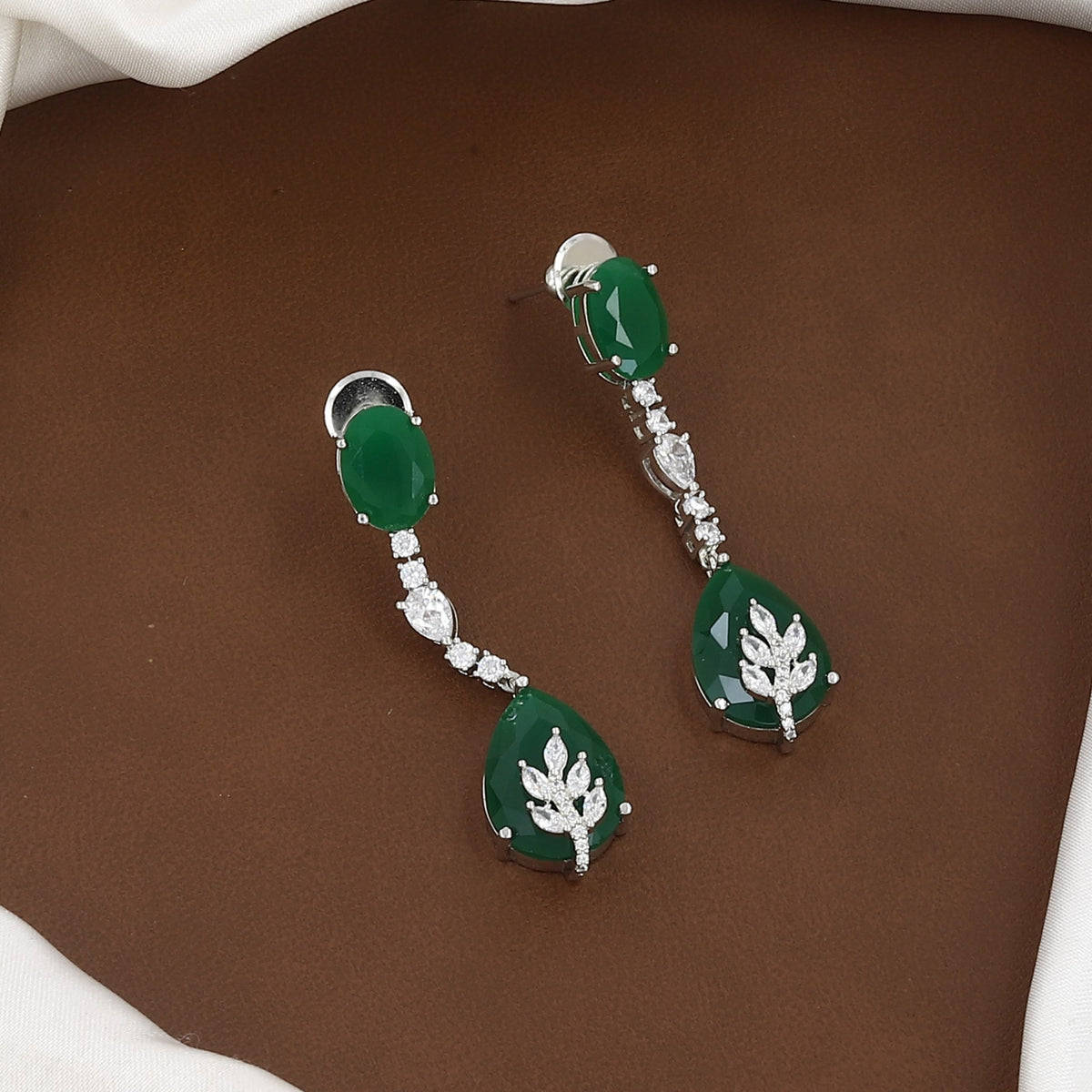 Layered Crystal & Green Stone Drop Lariat Necklace Set