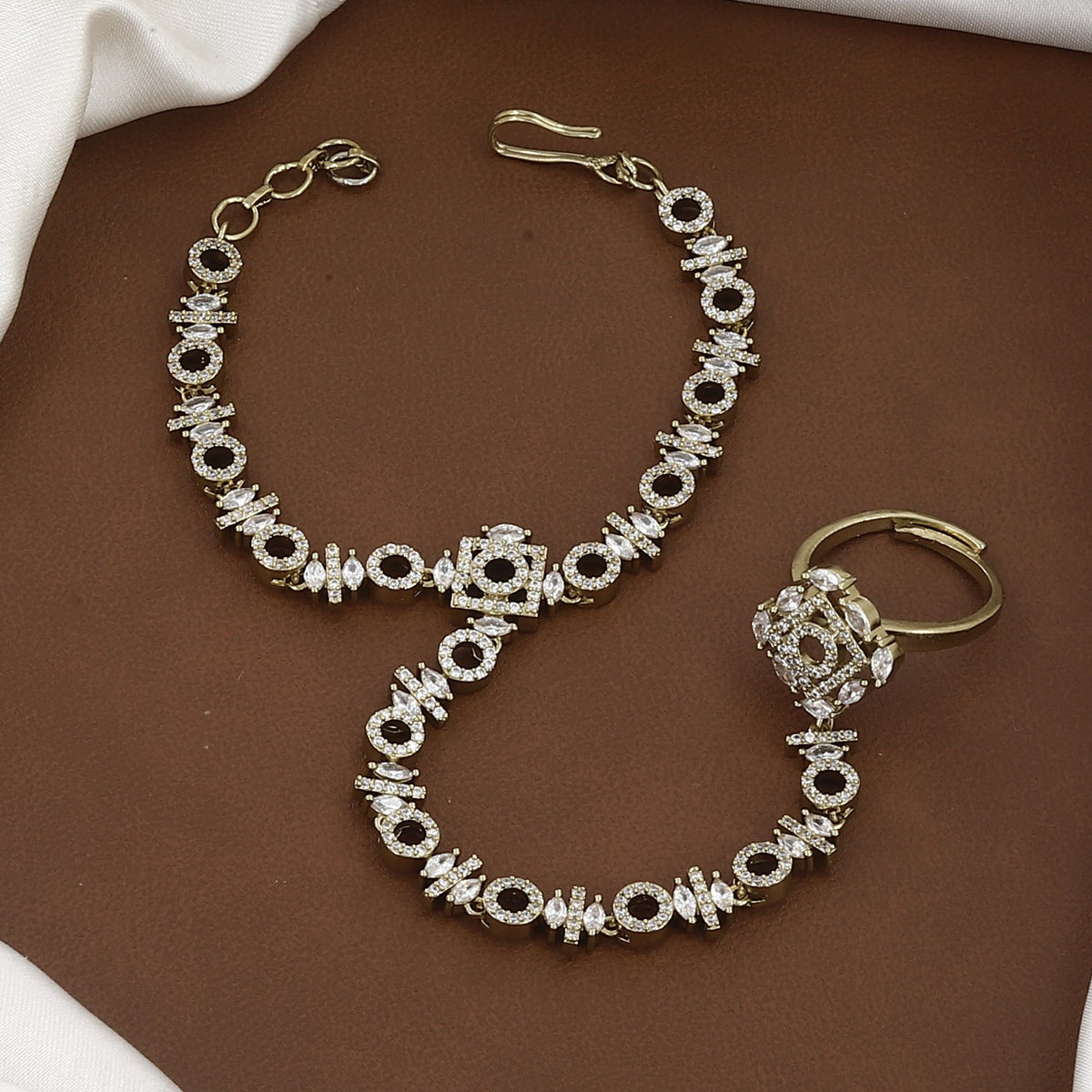 CZ Stone Mehndi Polished-Plated Haathphool & Hand Harness