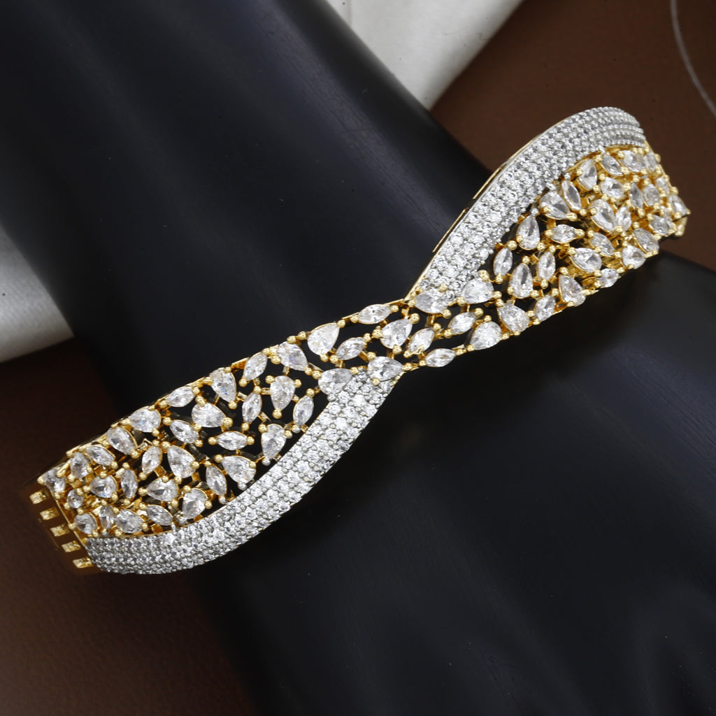 Elegant Gold-Tone CZ Crisscross Diamond Bangle Kada