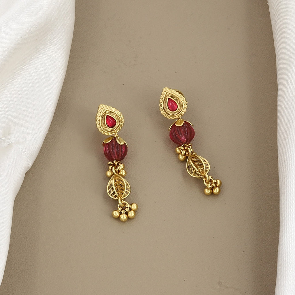 Traditional Gold-Plated Ruby & Green Stone Beaded Mala Set