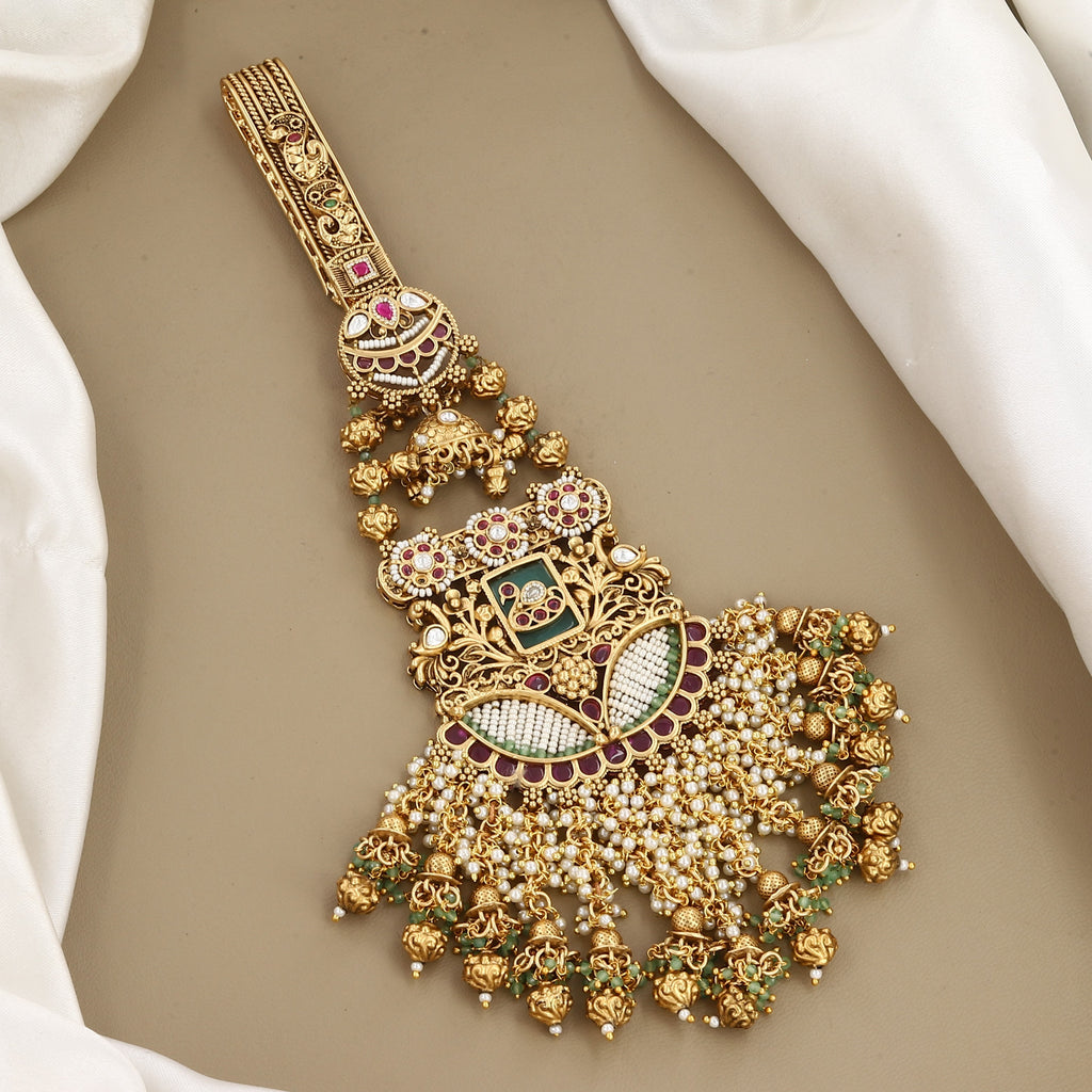 Antique Gold Kamar Juda with Pearl Bunches