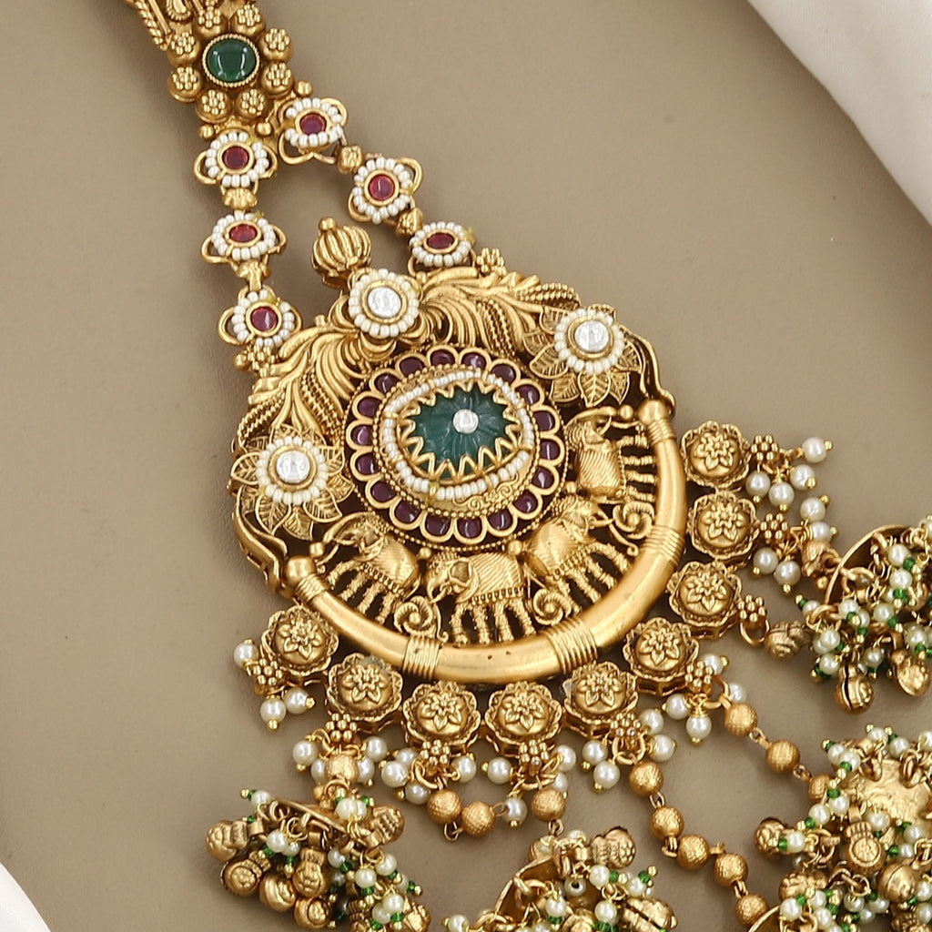 Antique Gold Temple Kamar Juda with Elephant Motifs & Jhumki Drops