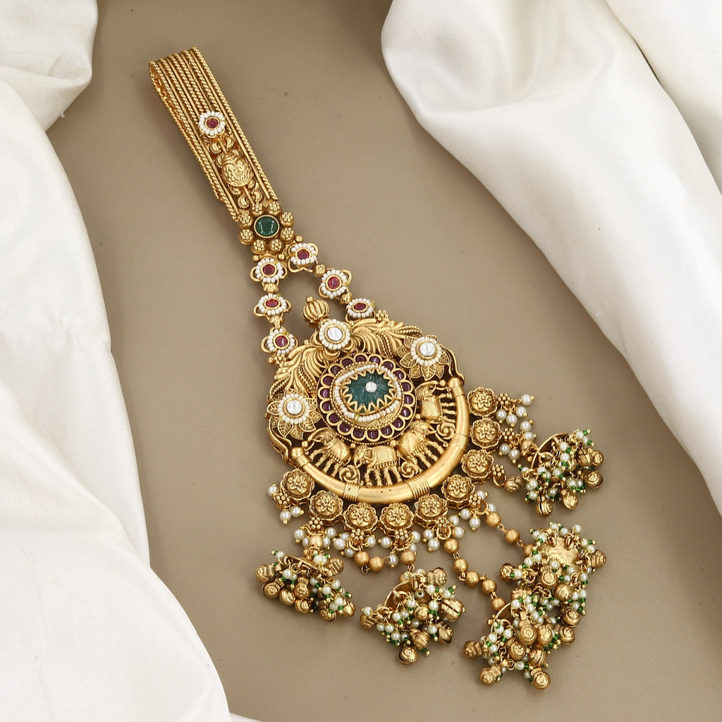 Antique Gold Temple Kamar Juda with Elephant Motifs & Jhumki Drops