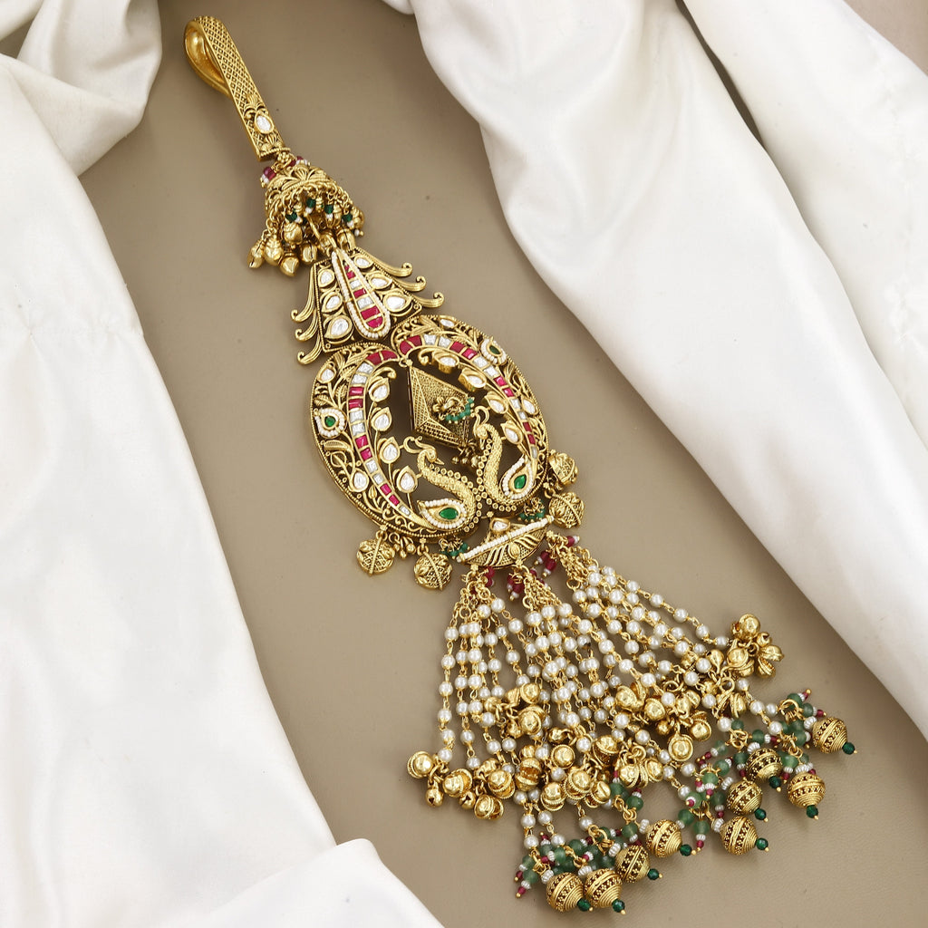 Royal Antique Saree Waist Juda with Pearl Cascades & Kundan Work