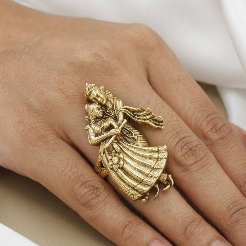 Exquisite Indian Temple Antique Radha Krishna Ring
