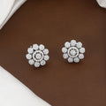 Silver Polished Multi-Petal Crystal Flower Studs