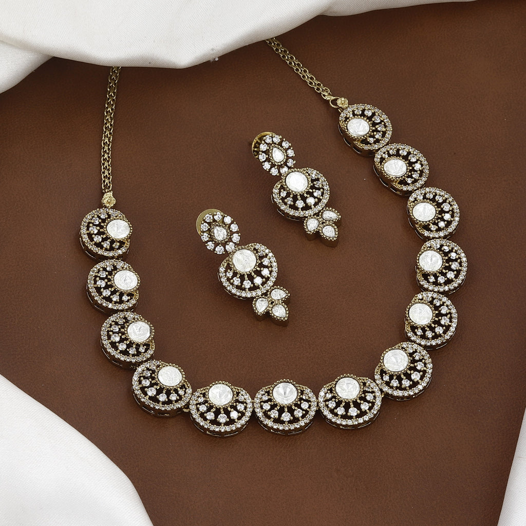 Circular Polki & Crystal Statement Necklace Set