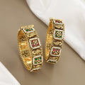 Traditional Peacock Engraved Gold Bangles Patla Set