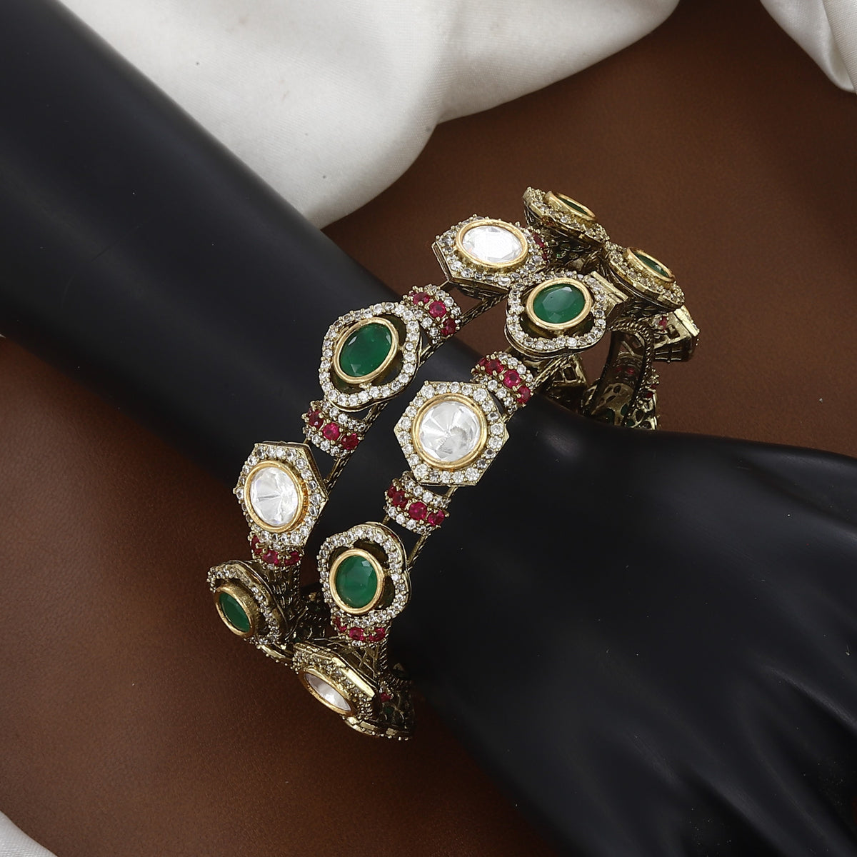 Royal Jadau Style Polki Patla Set with Ruby & Emerald Highlights