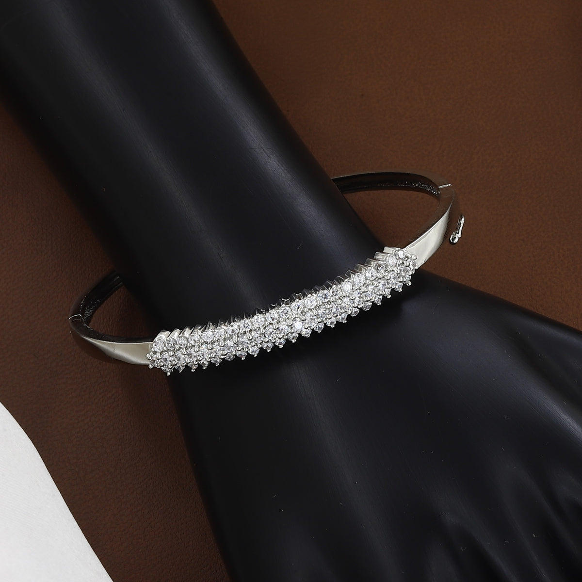 Radiant Double-Row Silver Bangle Bracelet