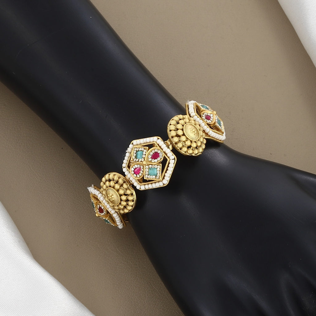 Exquisite Gold-Plated Multicolored Stone & Pearl Bracelet