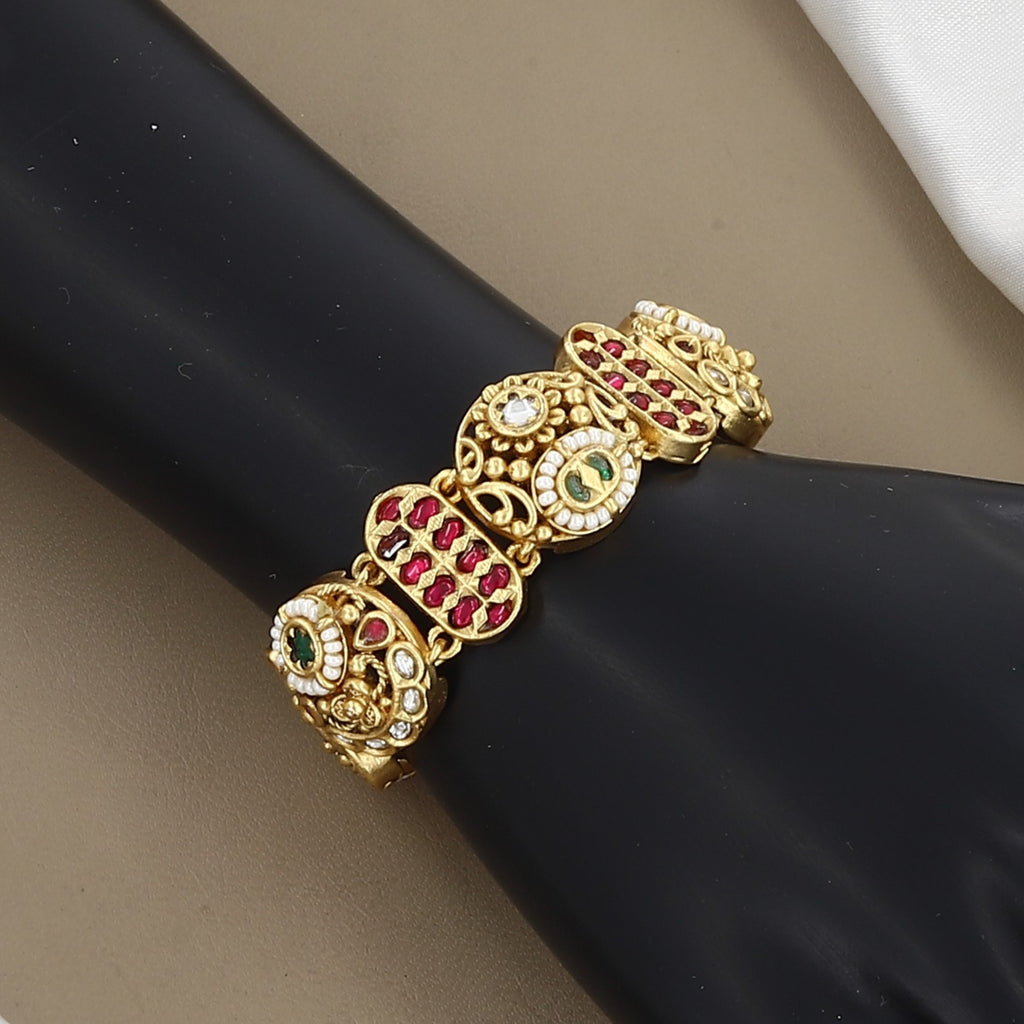 Traditional Gold-Plated Ruby Stone & Filigree Statement Bracelet