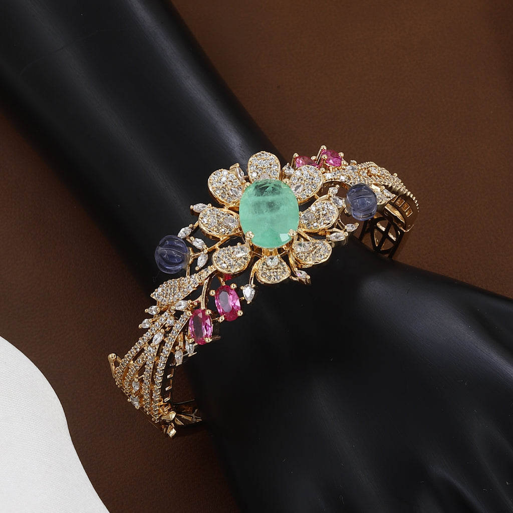 Multicolor Stone Enchanting Floral Gemstone Gold Bangle