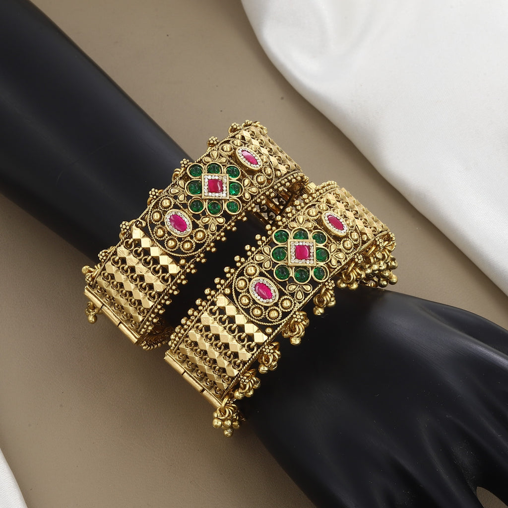 Antique Gold Gemstone Designer Bangles Patla Set