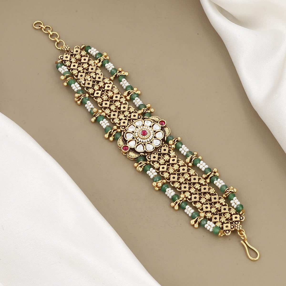 Grand Gold-Plated Polki & Bead Multi-Strand Statement Bracelet