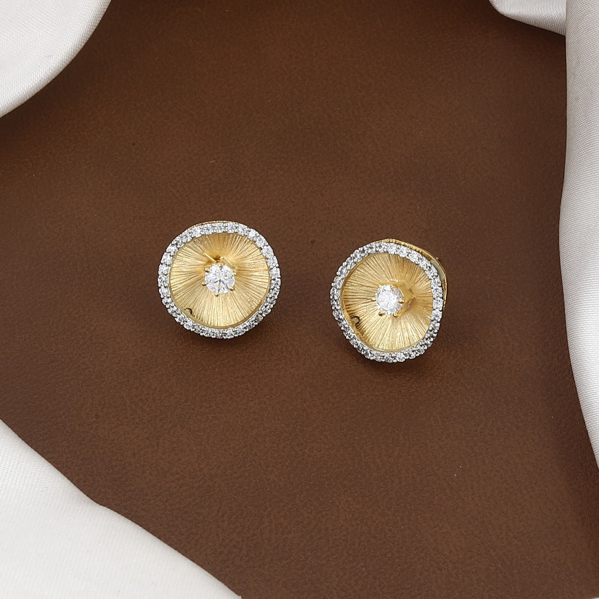 Matte Gold Fluted Disc Stud Earrings