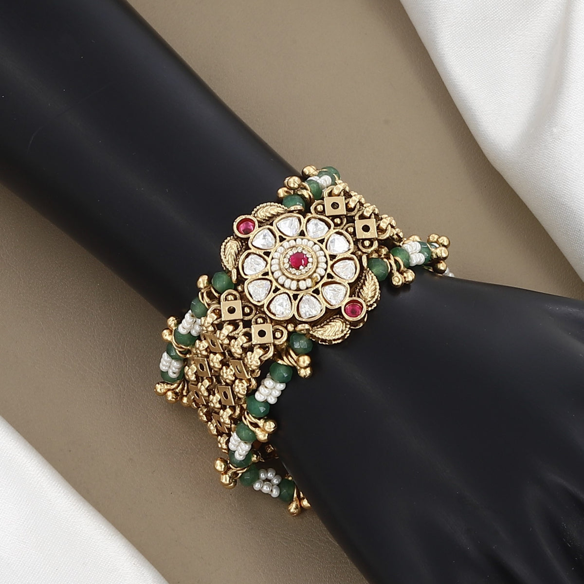 Grand Gold-Plated Polki & Bead Multi-Strand Statement Bracelet
