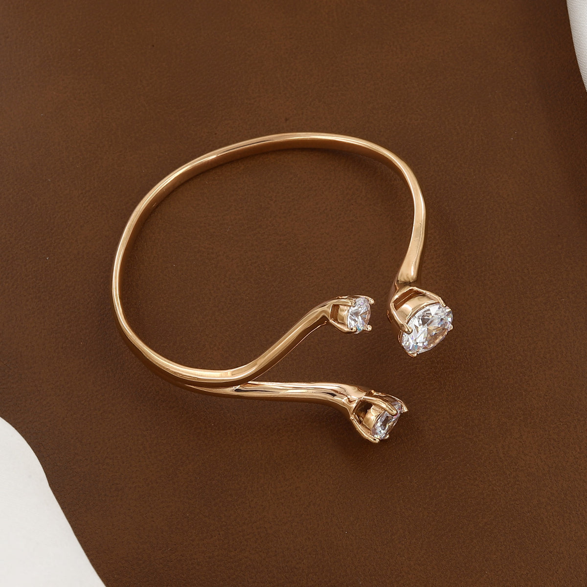 Rose Gold Open Cuff Bracelet with Trio Solitaire CZ Stones