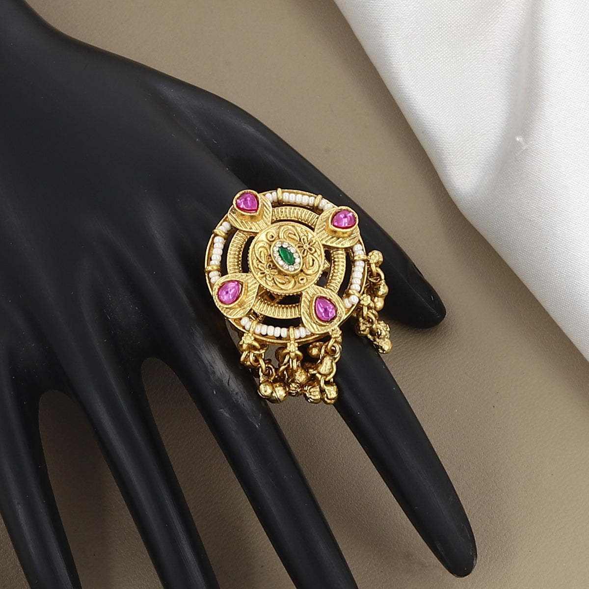 Gold-Plated Circular Cocktail Antique Ring