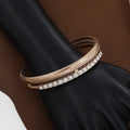 Rose Gold Dual-Band Chevron & Solitaire CZ Cuff Bracelet