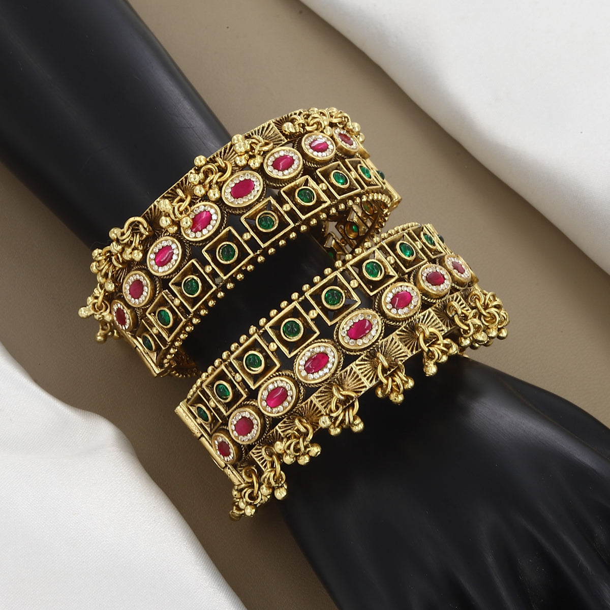 Ruby & Emerald Gold Designer Bangles Patla Set
