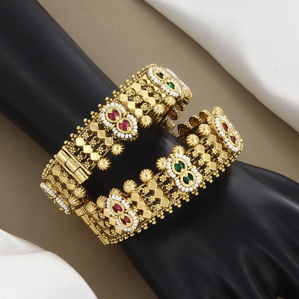 Traditional Stone & Bead Gold Bangles Patla Set