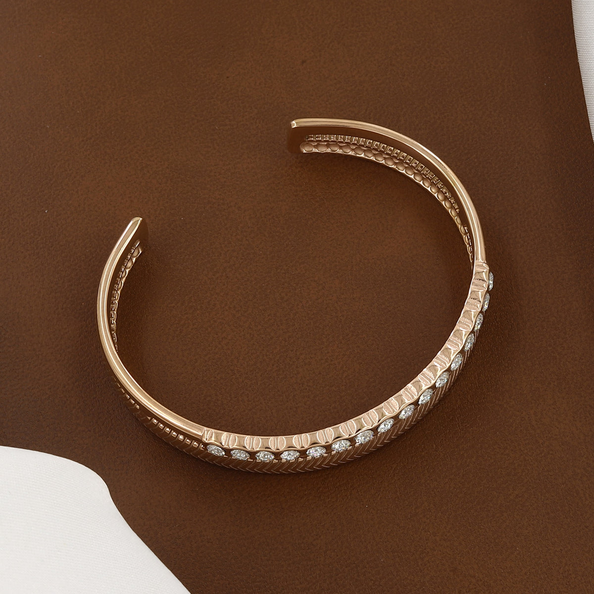 Rose Gold Dual-Band Chevron & Solitaire CZ Cuff Bracelet