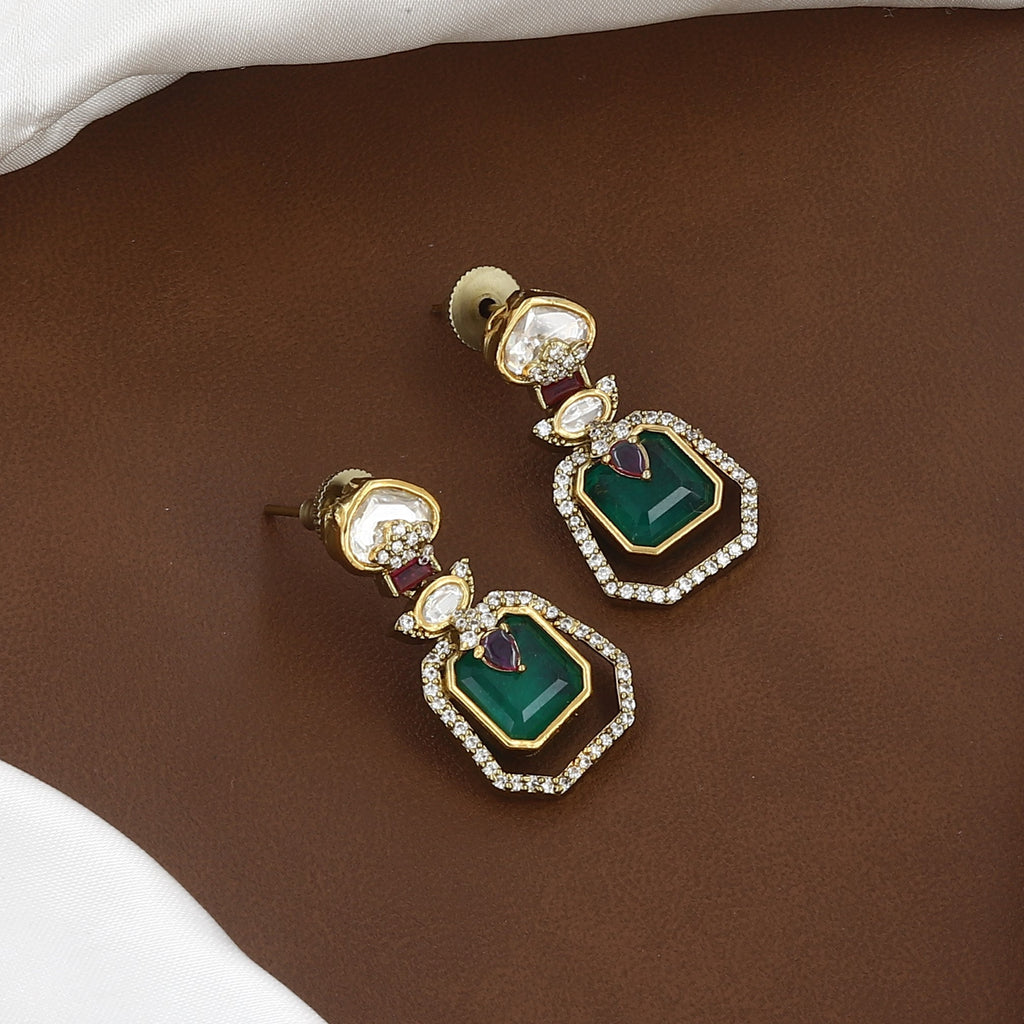 Geometric Emerald & Polki Wedding Necklace Set