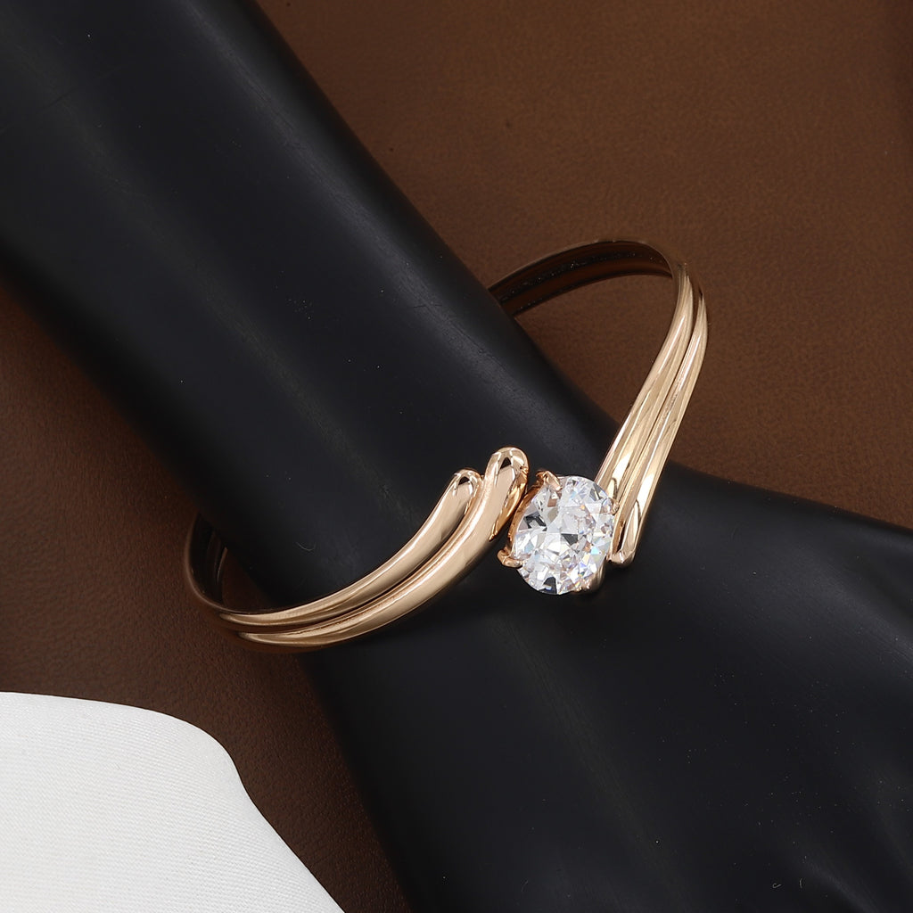 Rose Gold Bypass Cuff Bracelet with Oval Solitaire CZ Stone