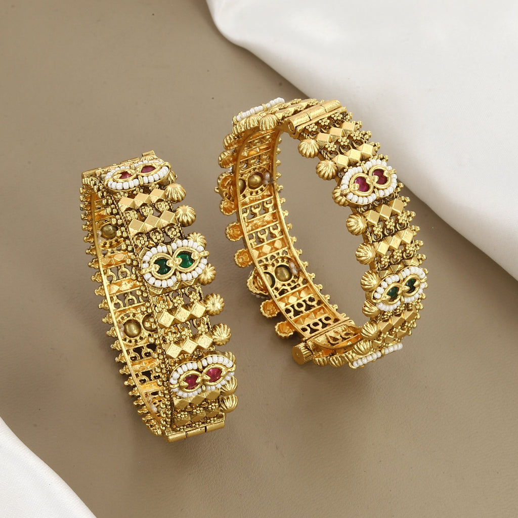 Traditional Stone & Bead Gold Bangles Patla Set