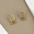 Antique Gold Circular Stud Earrings with Ghungroo Drops