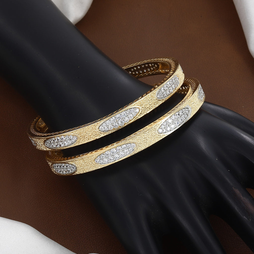 Gold-Plated Matte Finish CZ Oval Pattern Bangles