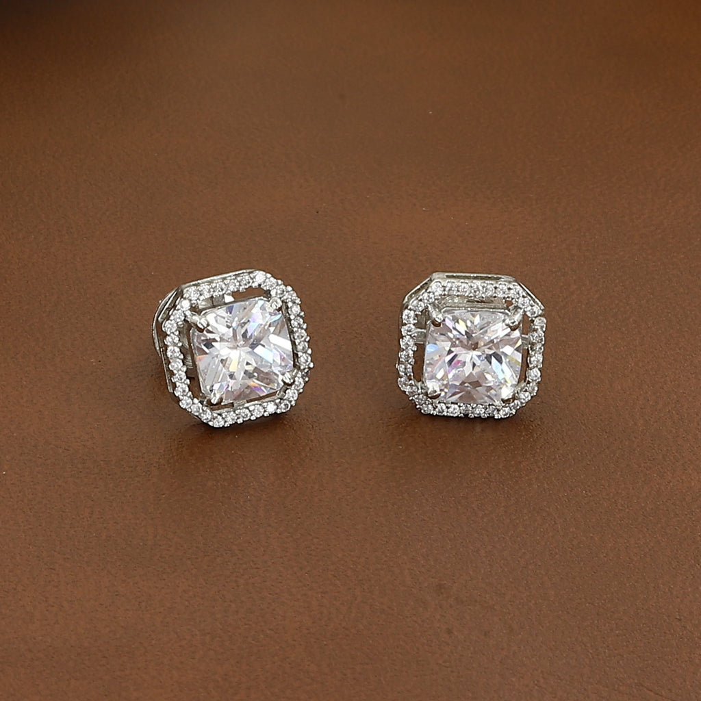 Silver Cushion Cut Solitaire Halo Stud Earrings