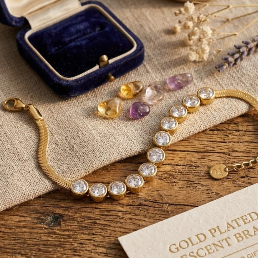 Elegant Gold Snake Chain Bracelet with Bezel Crystals