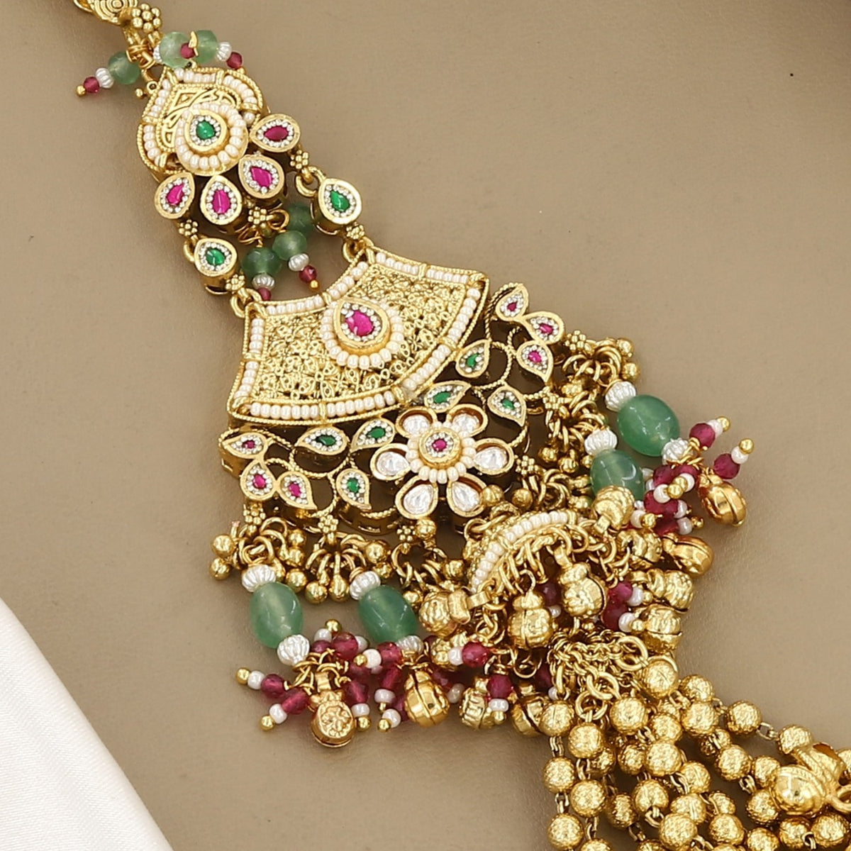Wedding Antique Gold Kamar Juda with Green Beads