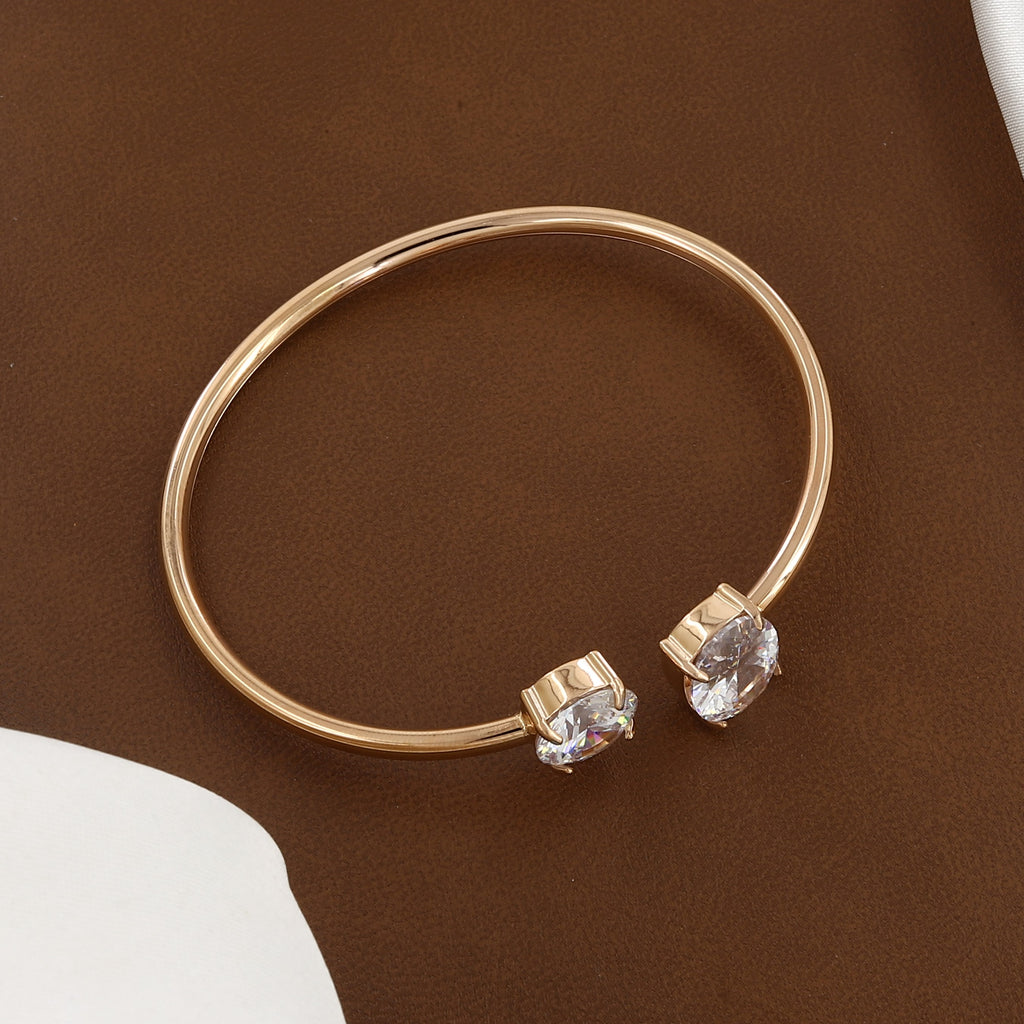 Two-Stone Diamond Open Cuff Bracelet in Rose Gold