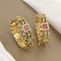 Ruby, Emerald & Pearl Gold Bangles Wedding Patla Set
