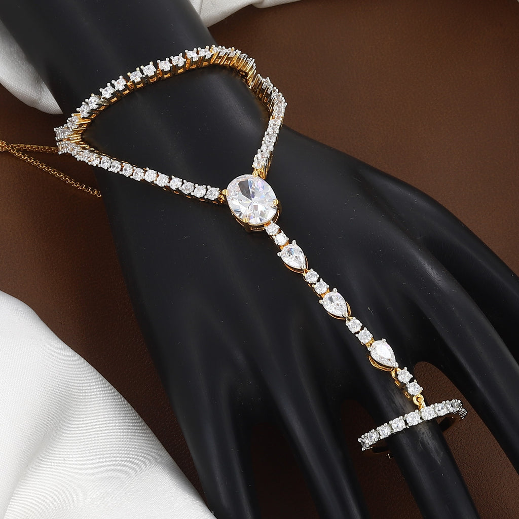 Gold-Plated CZ Oval & Pear Stone Haathphool
