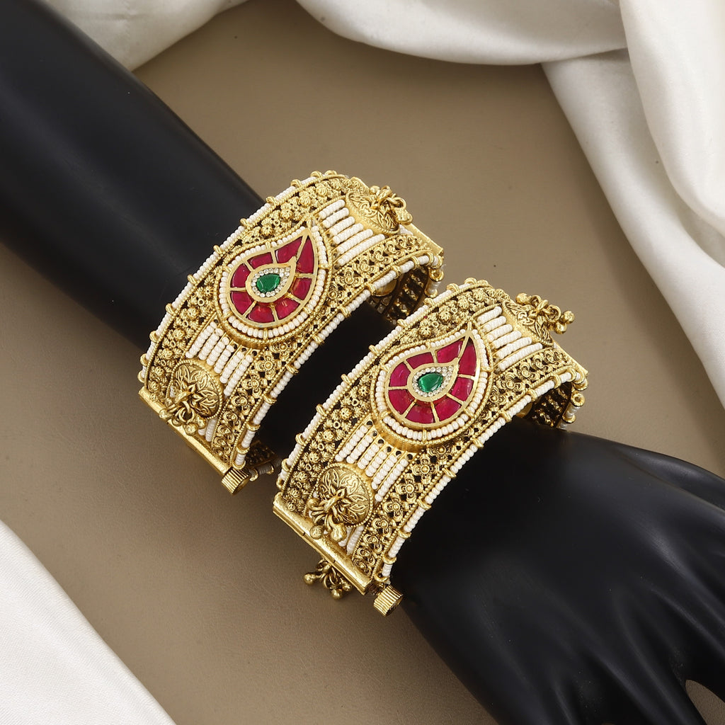 Paisley Ruby & Emerald Gold Patla Bangles Patla Set